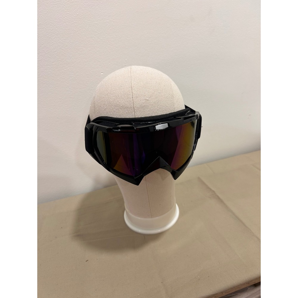 Black Iridescent Mirrored Snow Goggles Ski Snowboard Adjustable Strap Eyewear